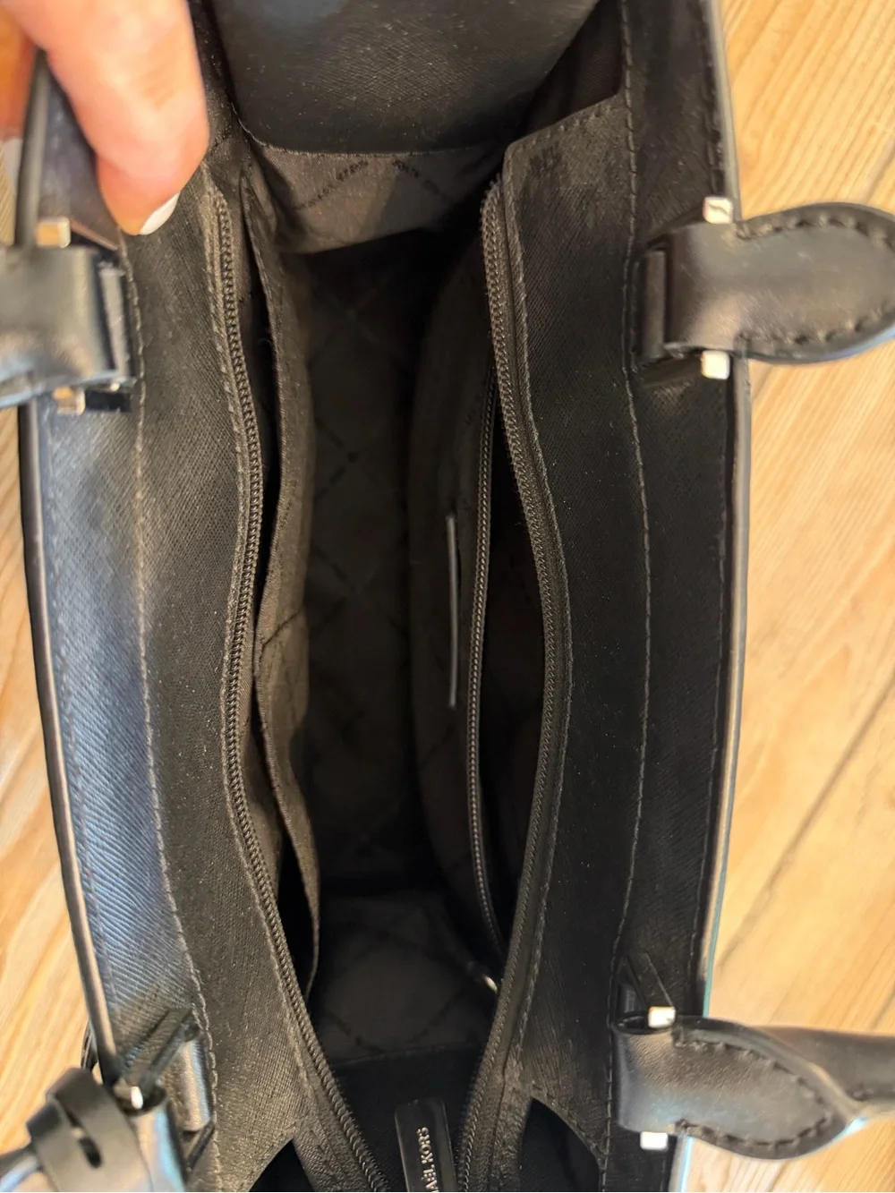 Michael Kors Black Leather Top-Handle Satchel with Silver Hardware